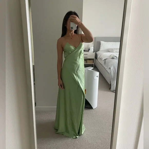Michelle Mason | Dresses | Michelle Mason Strappy Wrap Silk Gown In Avocado  Green | Poshmark